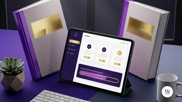 Premium digital products mockup — eBooks and online course on tablet, master resell rights products for selling digital products for noobs in 2026