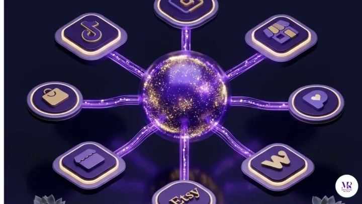 Multi-platform digital product selling ecosystem — where to sell digital products for free including TikTok Shop, Gumroad and Stan Store connected network diagram 2026