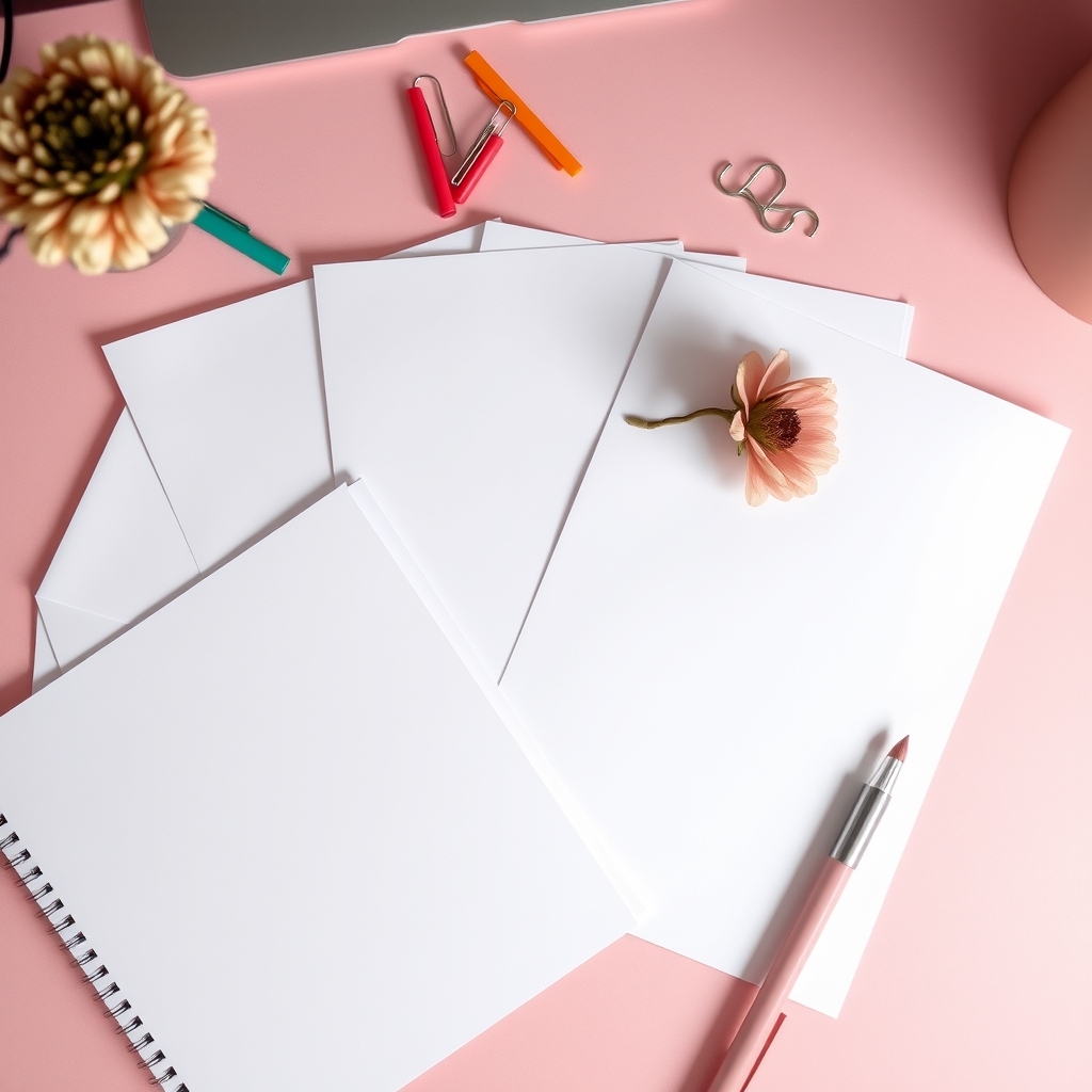 Blank planner pages, colored pens and paper clips on a desk for a checklist of platform rules