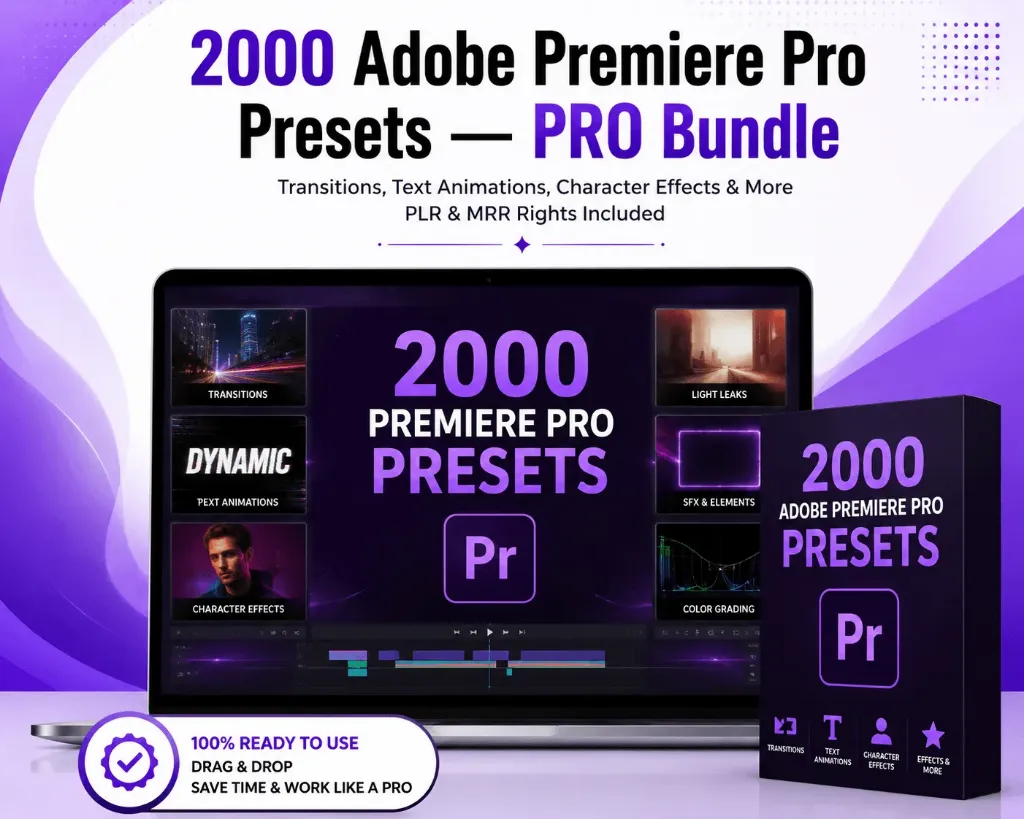 2000 Adobe Premiere Pro Presets — PRO Bundle | Transitions, Text Animations, Character Effects & More